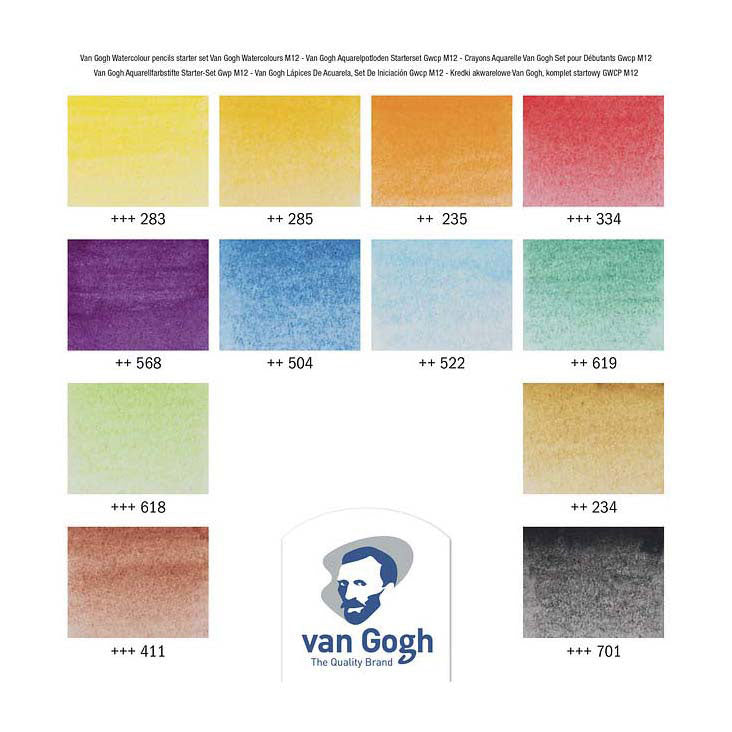 Bruynzeel van Gogh startsæt med akvarelblyanter med 12 farver