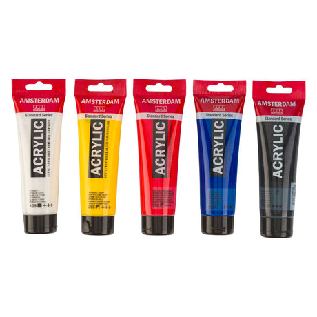 Bruynzeel Amsterdam standard serie akrylmaling blandesæt 120ml, 5 stk.