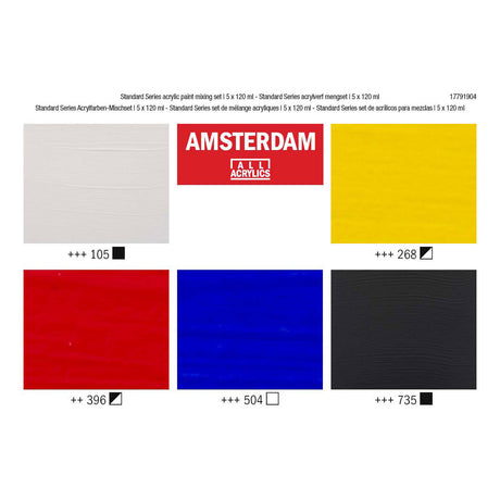 Bruynzeel Amsterdam standard serie akrylmaling blandesæt 120ml, 5 stk.