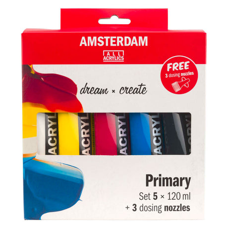 Bruynzeel amsterdam standard serie akrylmaling primært sæt 120ml, 5 stk. + 3 doseringstude