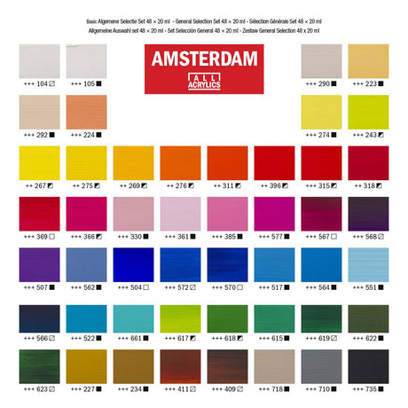 Bruynzeel amsterdam standard serie akrylmaling generelt udvalg sæt 20ml, 48 stk.