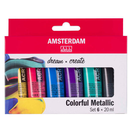 Royal Talens Amsterdam Standard Series Akrylmaling Farverigt Metallic Sæt | 6 x 20 ml