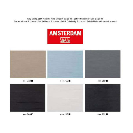 Bruynzeel Amsterdam standard serie akrylmaling gråtoner sæt 20ml, 6 stk.