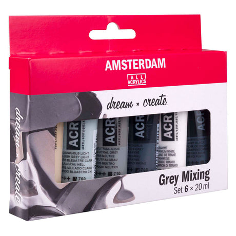 Bruynzeel Amsterdam standard serie akrylmaling gråtoner sæt 20ml, 6 stk.