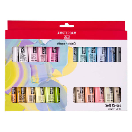Bruynzeel Amsterdam standard serie akrylmaling bløde farver sæt 20ml, 24 stk.