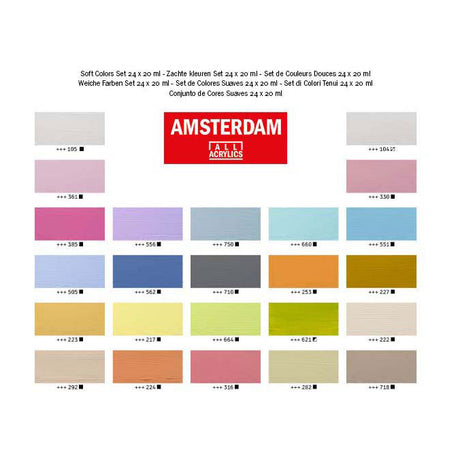 Bruynzeel Amsterdam standard serie akrylmaling bløde farver sæt 20ml, 24 stk.