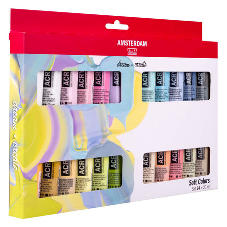 Bruynzeel Amsterdam standard serie akrylmaling bløde farver sæt 20ml, 24 stk.