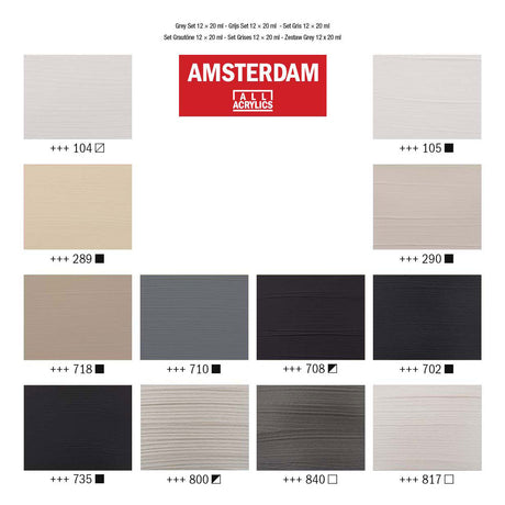 Bruynzeel amsterdam standard serie akrylmaling grå sæt 20ml, 12 stk.