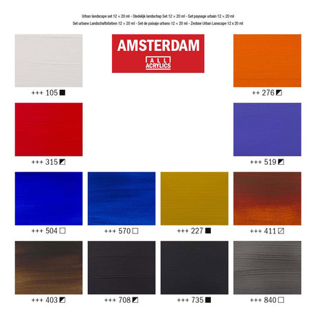 Bruynzeel Amsterdam standard serie akrylmaling bylandskabssæt 20ml, 12 stk.
