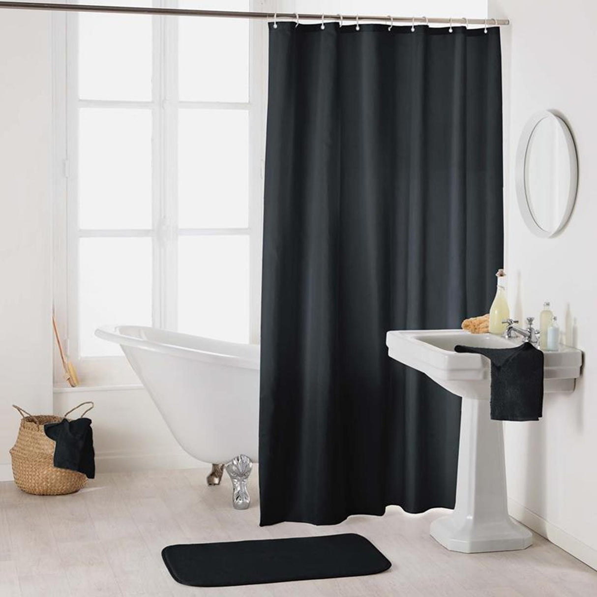 Wicotex badeforhæng uni PVC 180x200cm sort eksklusiv hængeringe