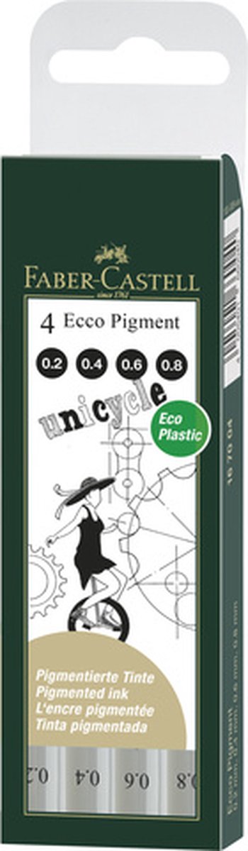 Faber-castell fineliners - ecco pigment - 4-delt etui 0,2 mm 0,4 mm 0,6 mm 0,8 mm - sort - fc-167004
