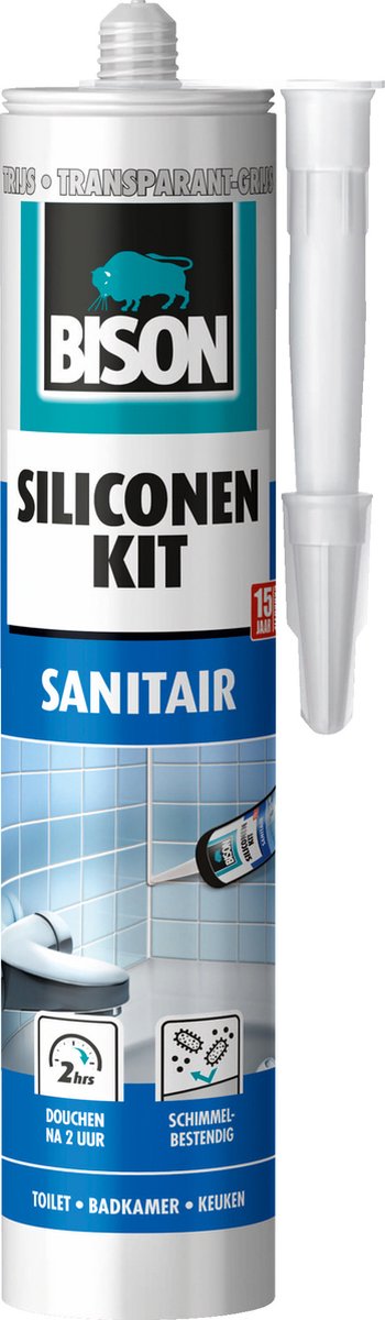 Bison silikoneforsegling grå-gennemsigtig tube 300 ml - vandafvisende fugemasse, sanitær tætning, ufølsom over for skimmelsvamp, farveægte, permanent elastisk, let at påføre