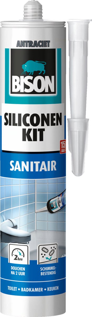 Bison silikone fugemasse antracitrør 300 ml - vandafvisende fugemasse, sanitær tætning, ufølsom over for skimmelsvamp, farveægte, permanent elastisk, let at påføre