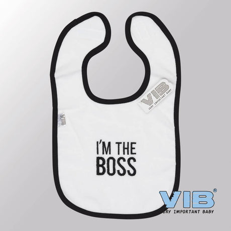 Van der Doelen baby hagesmæk fløjl i'm the boss hvid