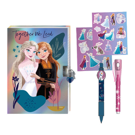 Disney frozen 2 dagbog med lås, magiske kuglepenne og klistermærker