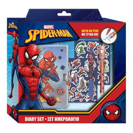 Spiderman dagbog med lås, magiske kuglepenne og klistermærker