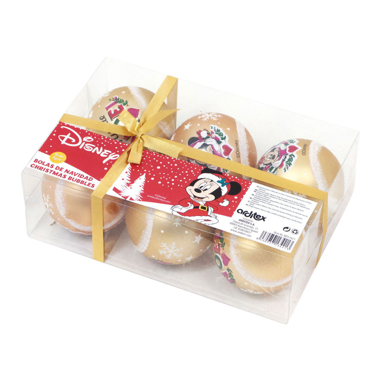 Disney kinder kerstballen minnie mouse goud, 6st.