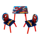 Sæt af træbord med to spiderman stole