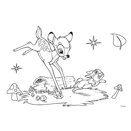 Disney bambi farvelægningssider med stencil og klistermærkeark