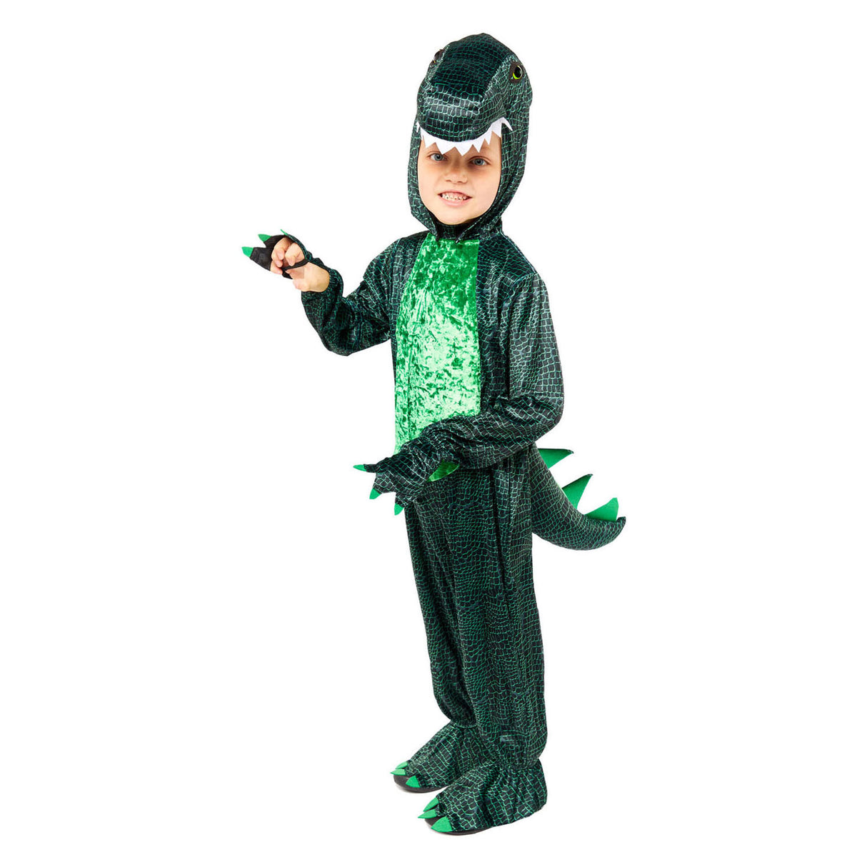Puch børnekostume mørkegrøn dino, 4-6 år
