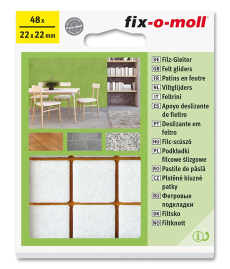 Fix-o-moll filtglider 22x22mm 48 stk hvid