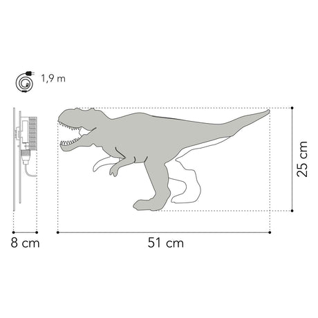 Fra tjalle og jaspis - dino væglampe t-rex - træ