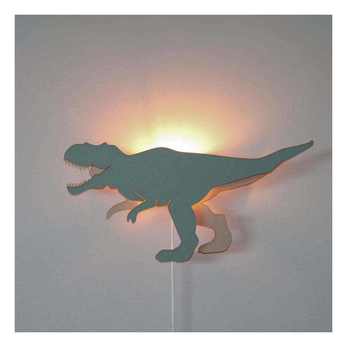 Fra tjalle og jaspis - dino væglampe t-rex - træ