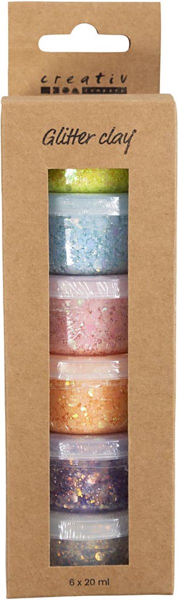 Creativ company glitter clay 6x20 ml pastelfarver