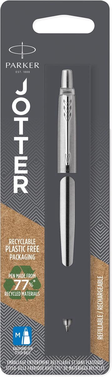 Parker jotter kuglepen | rustfrit stål med kromfinish | mellempunkt | blåt blæk