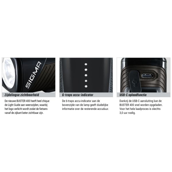 Sigma forlygter Buster 400 LED LI-ion batteri USB
