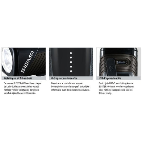 Sigma forlygter Buster 400 LED LI-ion batteri USB