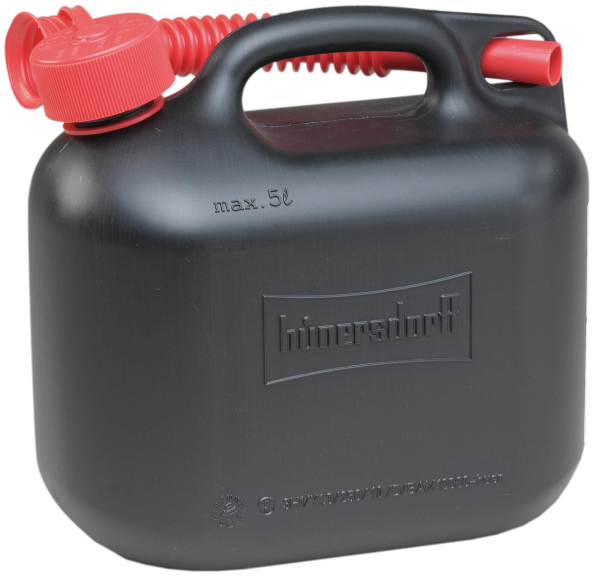Hünersdorff jerry can standard benzinbeholder. 5l sort plastik, un
