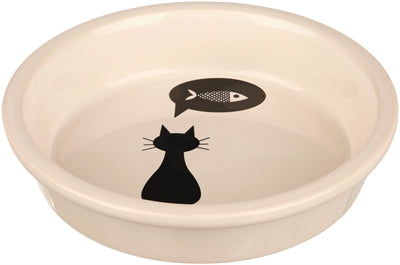 Trixie keramisk hvid madskål med silhuet kat