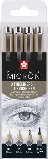 Sakura pigma micron fineliner sæt | 4 størrelser, kølig grå