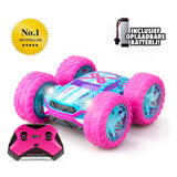 Exost rc 360 cross flash stunt bil pink 1:18 - blinkende hjul - inkl. genopladeligt batteri - rc bil