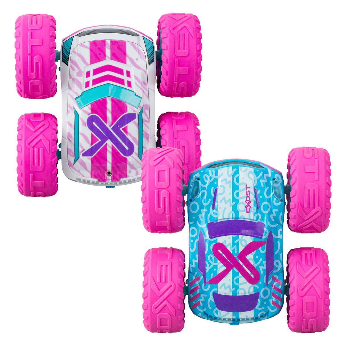 Exost rc 360 cross flash stunt bil pink 1:18 - blinkende hjul - inkl. genopladeligt batteri - rc bil
