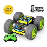 Exost rc 360 cross flash stuntbil grøn 1:18 - blinkende hjul - inkl. genopladeligt batteri - rc bil