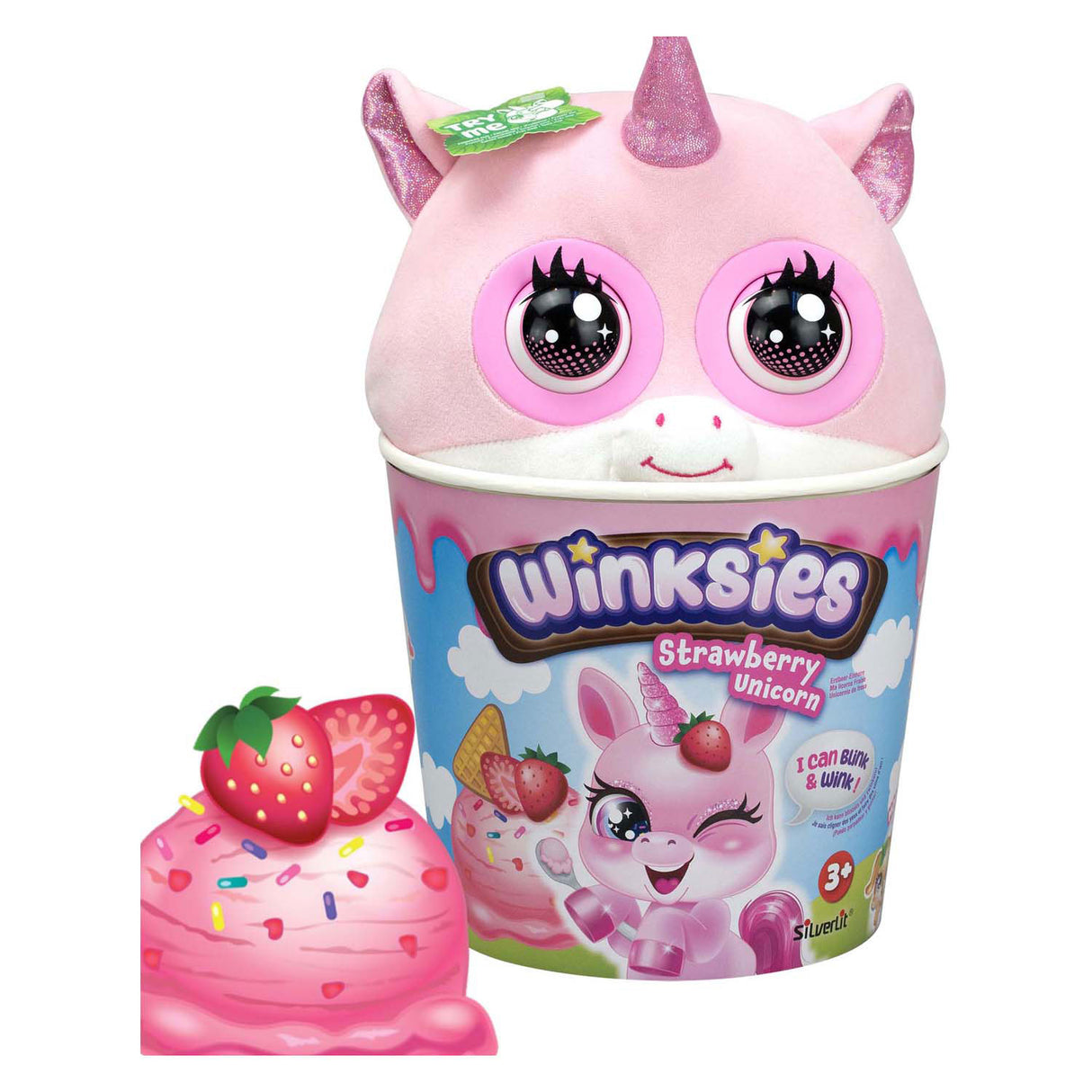 Silverlit winksies strawberry unicorn - interactive cuddly toy in an ice cream cup