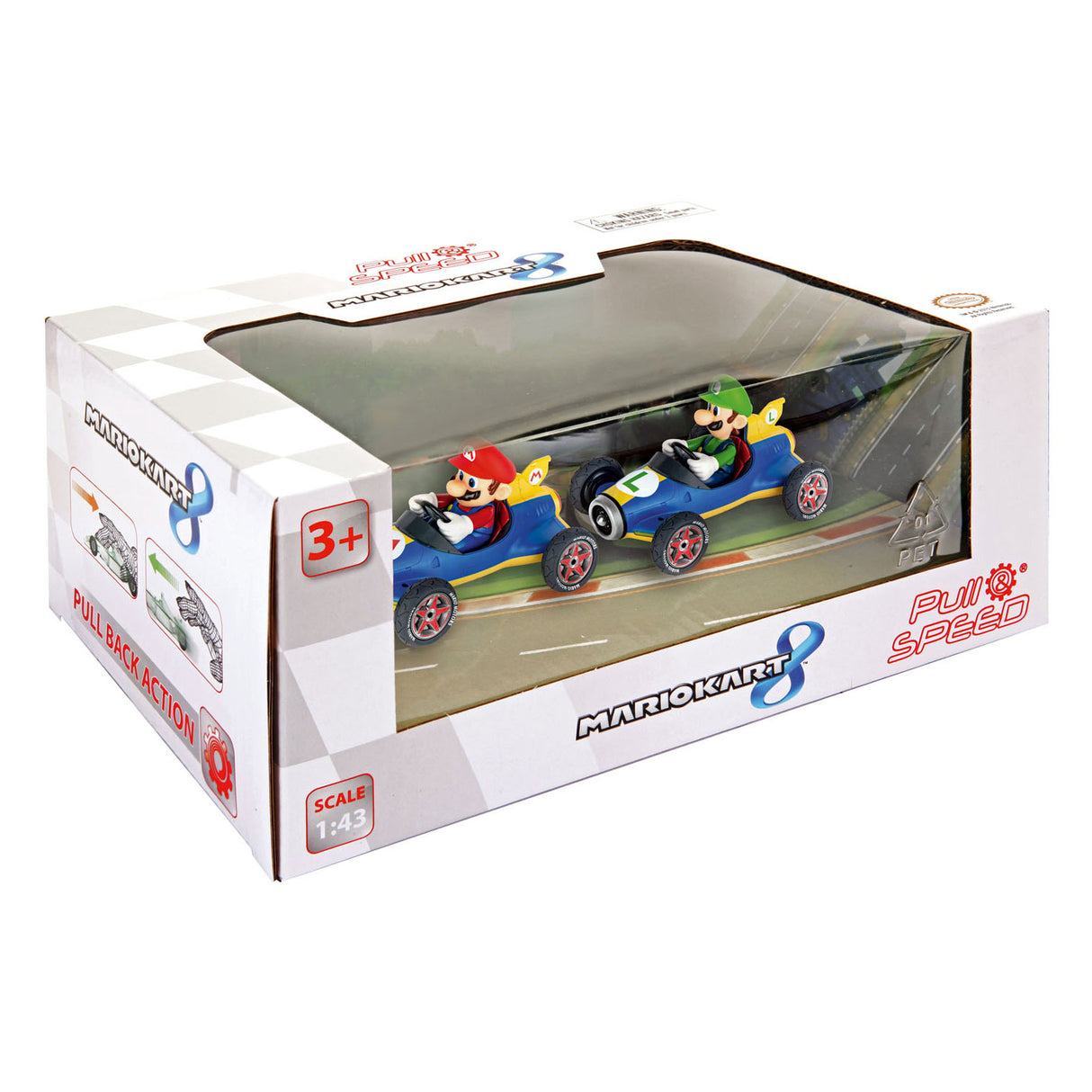 Carrera super mario pull back racerbiler mach 8, 2 stk.