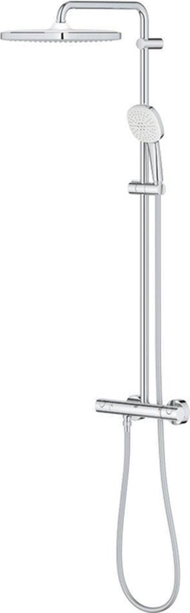Grohe tempesta 250 cube regnbrusersæt - hovedbruser 25cm - firkantet håndbruser - 2 stråletyper - med termostathane - krom