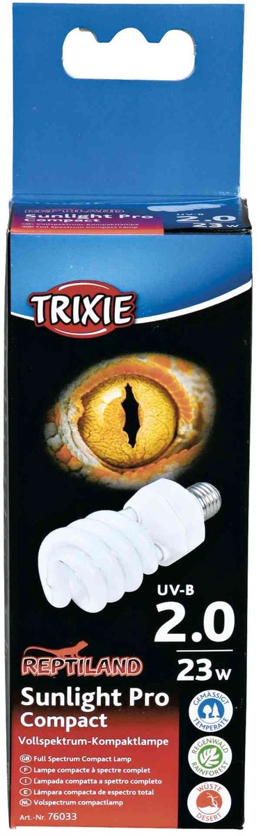 Trixie UVB lampe - kompakt 23 watt - 6x6x15,2 cm, UVB UVA belysning til krybdyr og padder