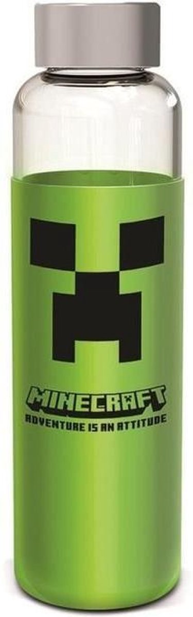 Anders flaske - stor - minecraft - glas med silikone cover - genanvendelig - 585 ml