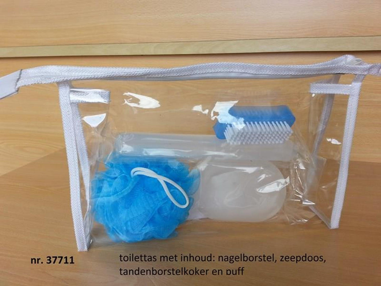 Toilettaske gennemsigtig med indhold 37711