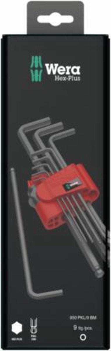 Wera 950 pkl 9 bm n sb sekskantnøglesæt, metrisk, sort laser, 9-delt - 1 stk. - 05073596001