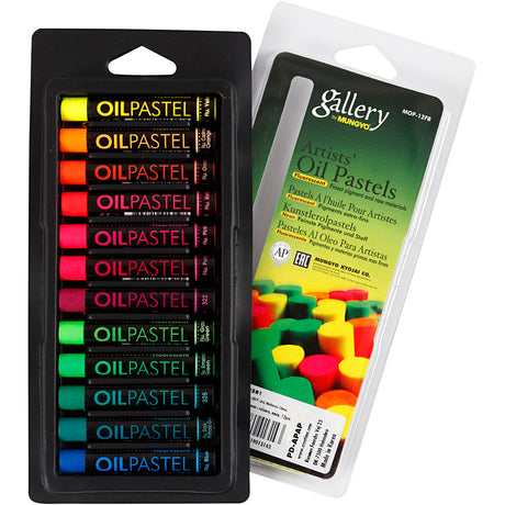 Galleri oliepastel, l: 7 cm, tykkelse 11 mm, neonfarver, 12 stk. 1 æske