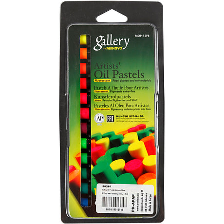 Galleri oliepastel, l: 7 cm, tykkelse 11 mm, neonfarver, 12 stk. 1 æske
