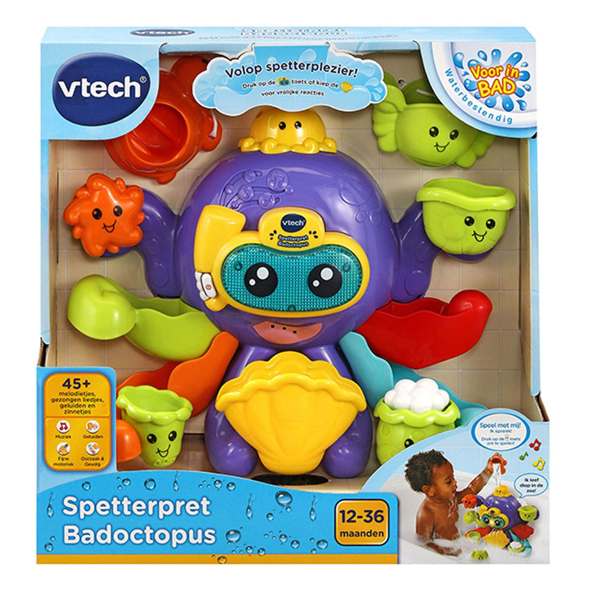 Vtech splash sjov bad blæksprutte - badelegetøj - babybadelegetøj - beroligende melodier sange - gave - legetøj 1 til 5 år