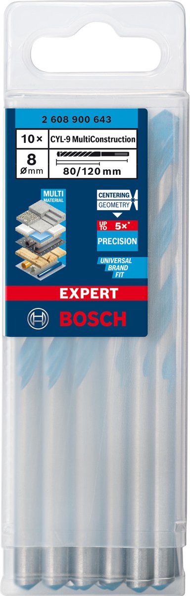 Bosch ekspert universal boremaskine cyl-9 multikonstruktion 10 stk 8x80x120