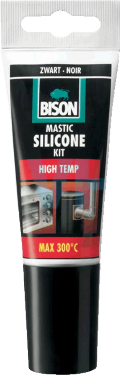 Bison silikone fugemasse højtemp-rør 60 ml, varmebestandig op til 300°c, nem at bruge, sort, farveægte, permanent elastisk, nem at behandle, varmebestandig