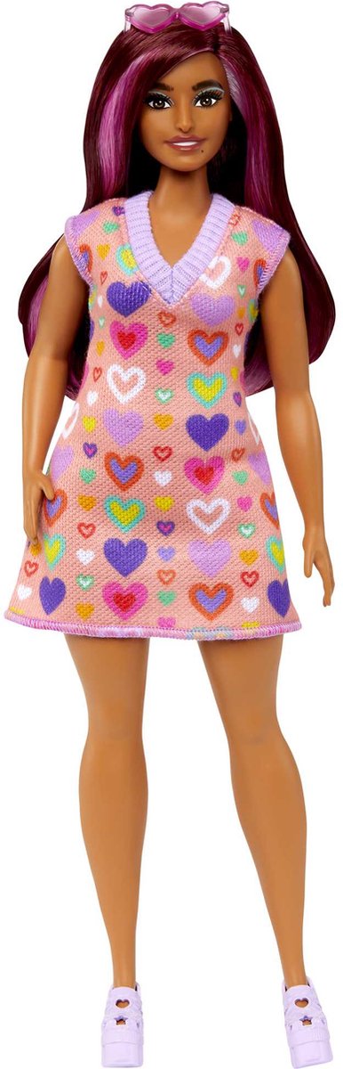 Barbie fashionistaer - pink kjole med hjerter - dukke